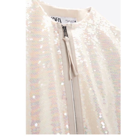 ZARA NEW WOMAN SEQUIN BOMBER JACKET CREAM S 2451/003/000/043 - Picture 10 of 12